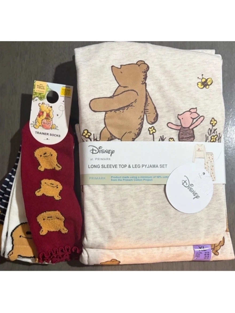 Winnie the Pooh Primark Pajama Set size XLarge & Socks size 8-10